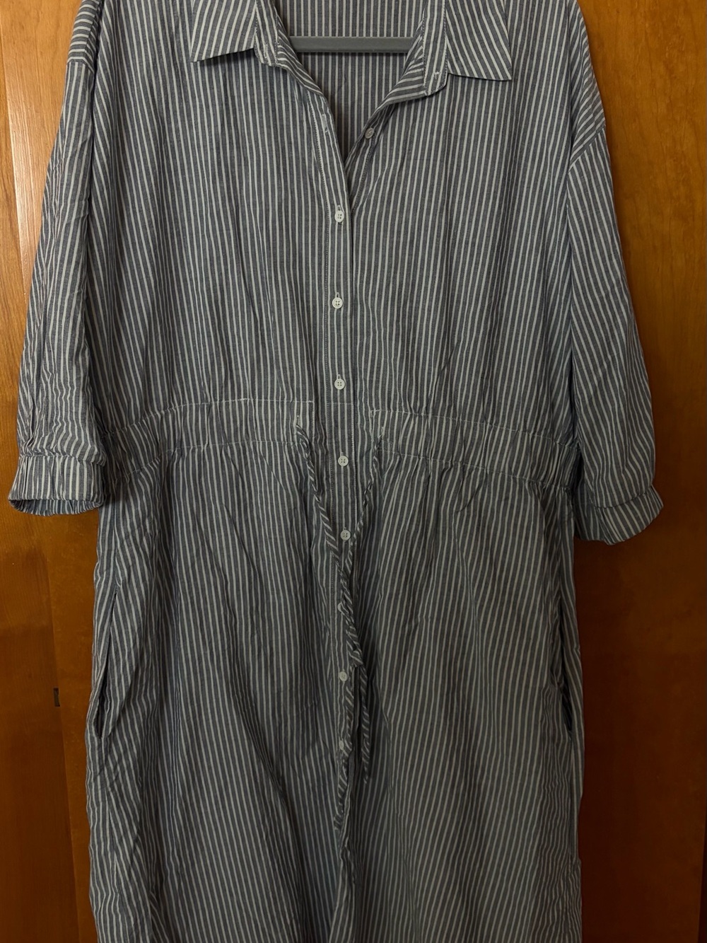Classic Navy Stripe Cotton Button-Up Shirt Dress